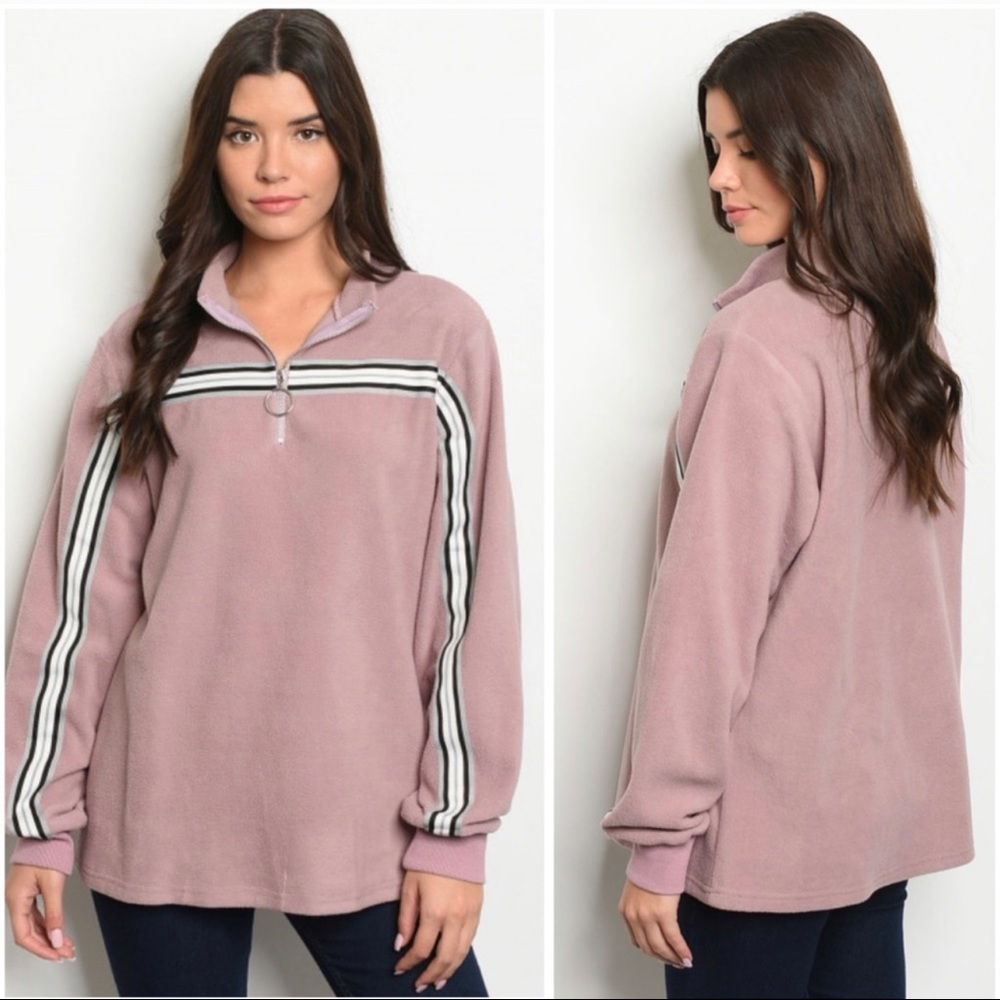 Mauve striped pullover with zipper